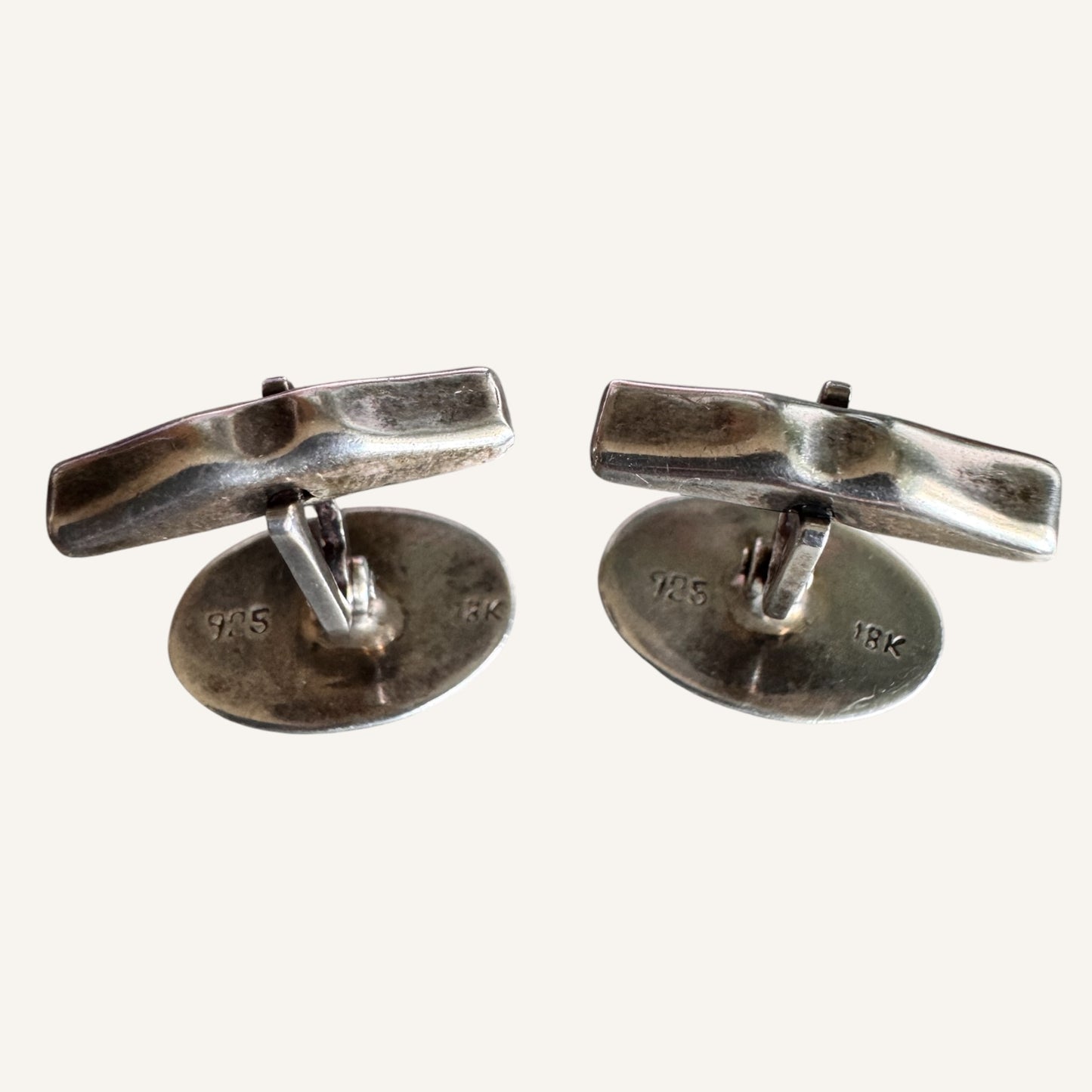 Vintage 18K Gold & Sterling Silver Aztec Motif Cufflinks 925 Sterling 18K Gold Accent