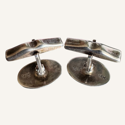 Vintage 18K Gold & Sterling Silver Aztec Motif Cufflinks 925 Sterling 18K Gold Accent