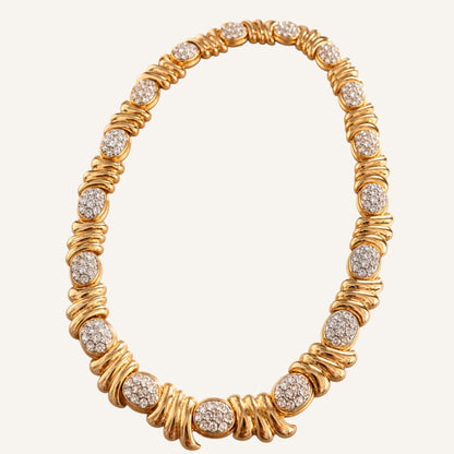 VO / AFJ Signed Runway Collar Necklace | 1980s–1990s Gold Tone Rhinestone Statement Necklace