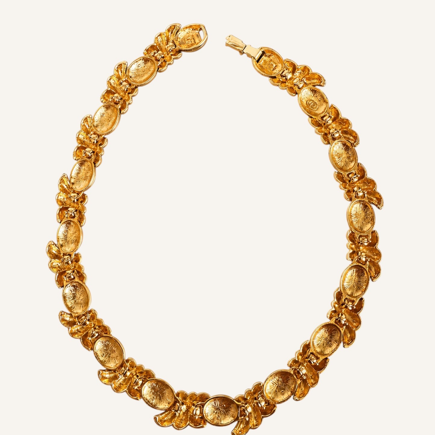 VO / AFJ Signed Runway Collar Necklace | 1980s–1990s Gold Tone Rhinestone Statement Necklace