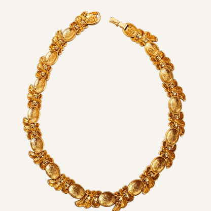 VO / AFJ Signed Runway Collar Necklace | 1980s–1990s Gold Tone Rhinestone Statement Necklace