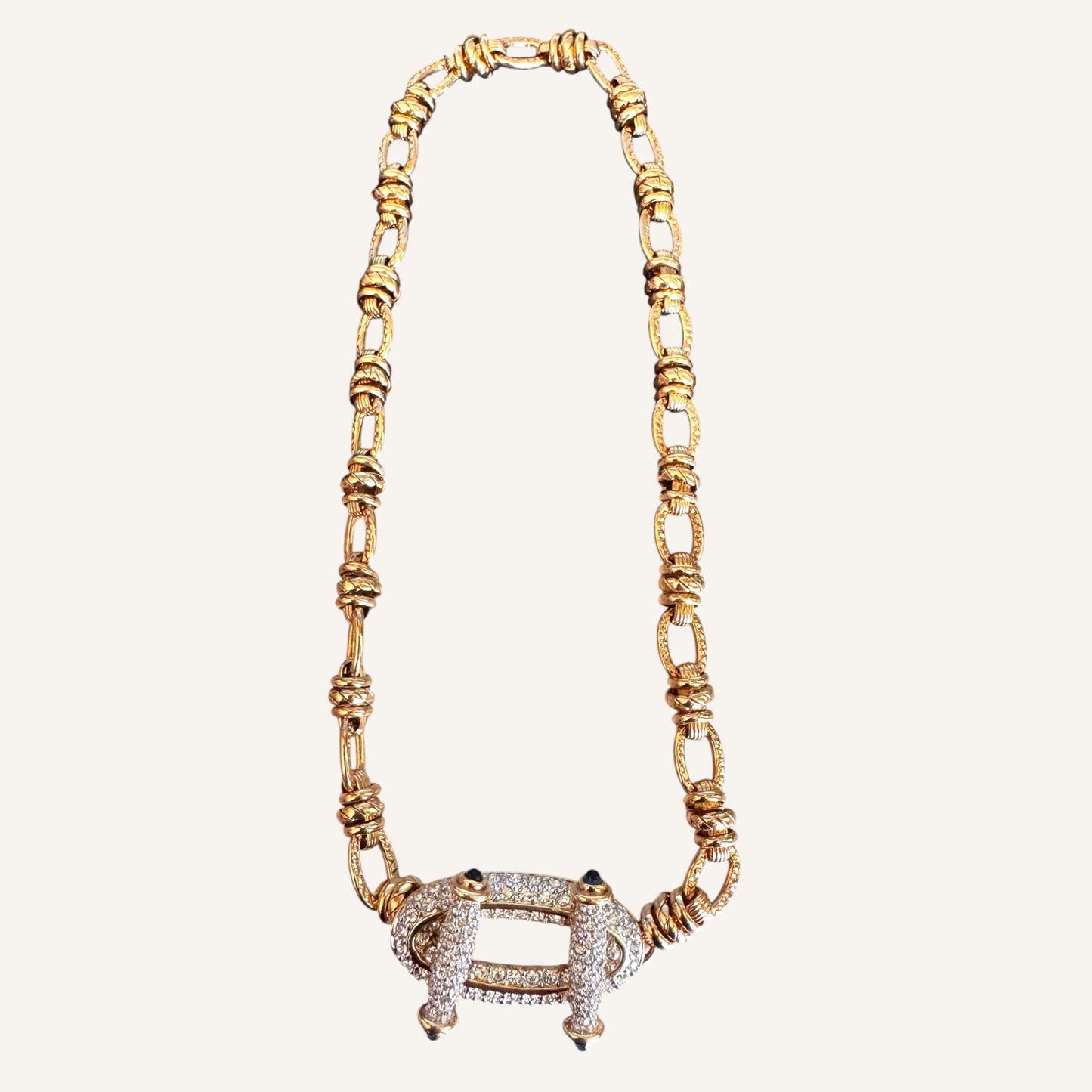Vintage Swarovski Swan Signed Gold Toggle Necklace with Crystal Pavé Clasp