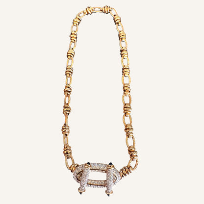 Vintage Swarovski Swan Signed Gold Toggle Necklace with Crystal Pavé Clasp