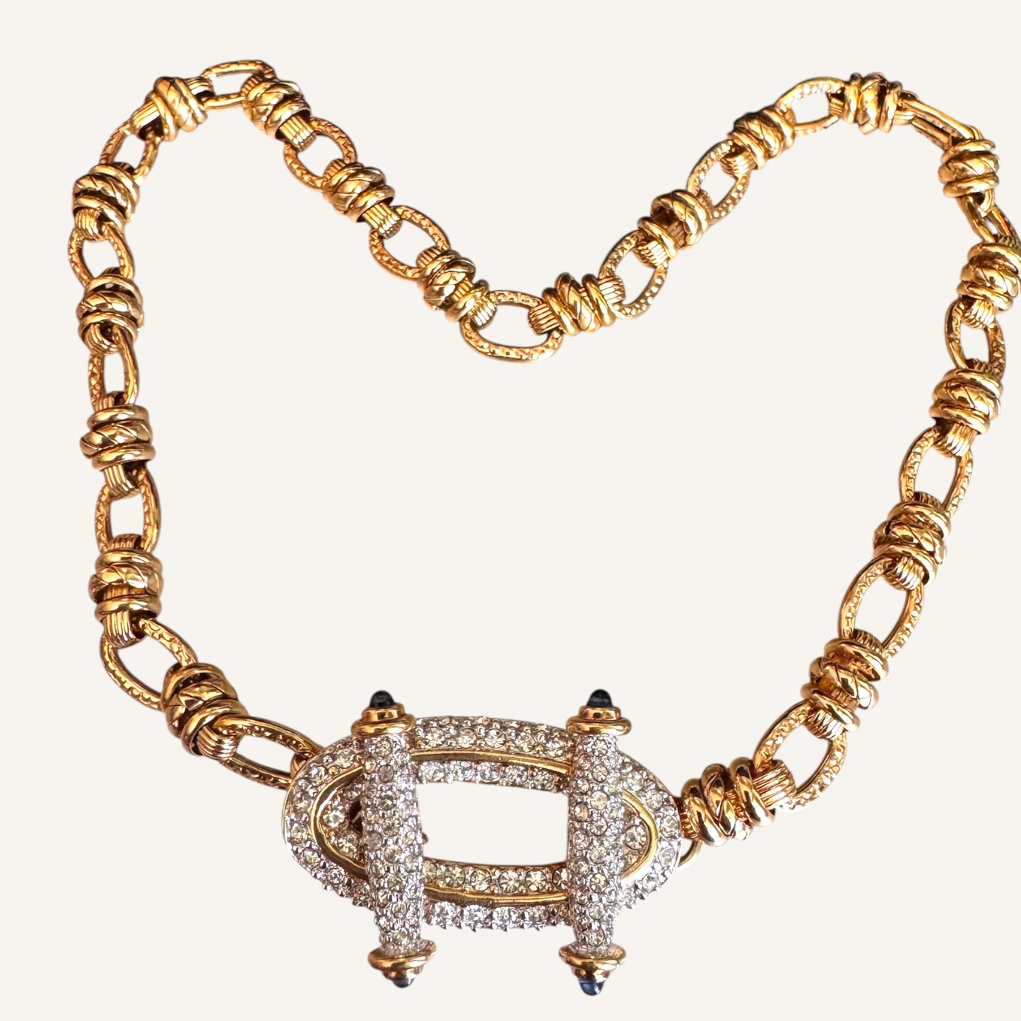 Vintage Swarovski Swan Signed Gold Toggle Necklace with Crystal Pavé Clasp