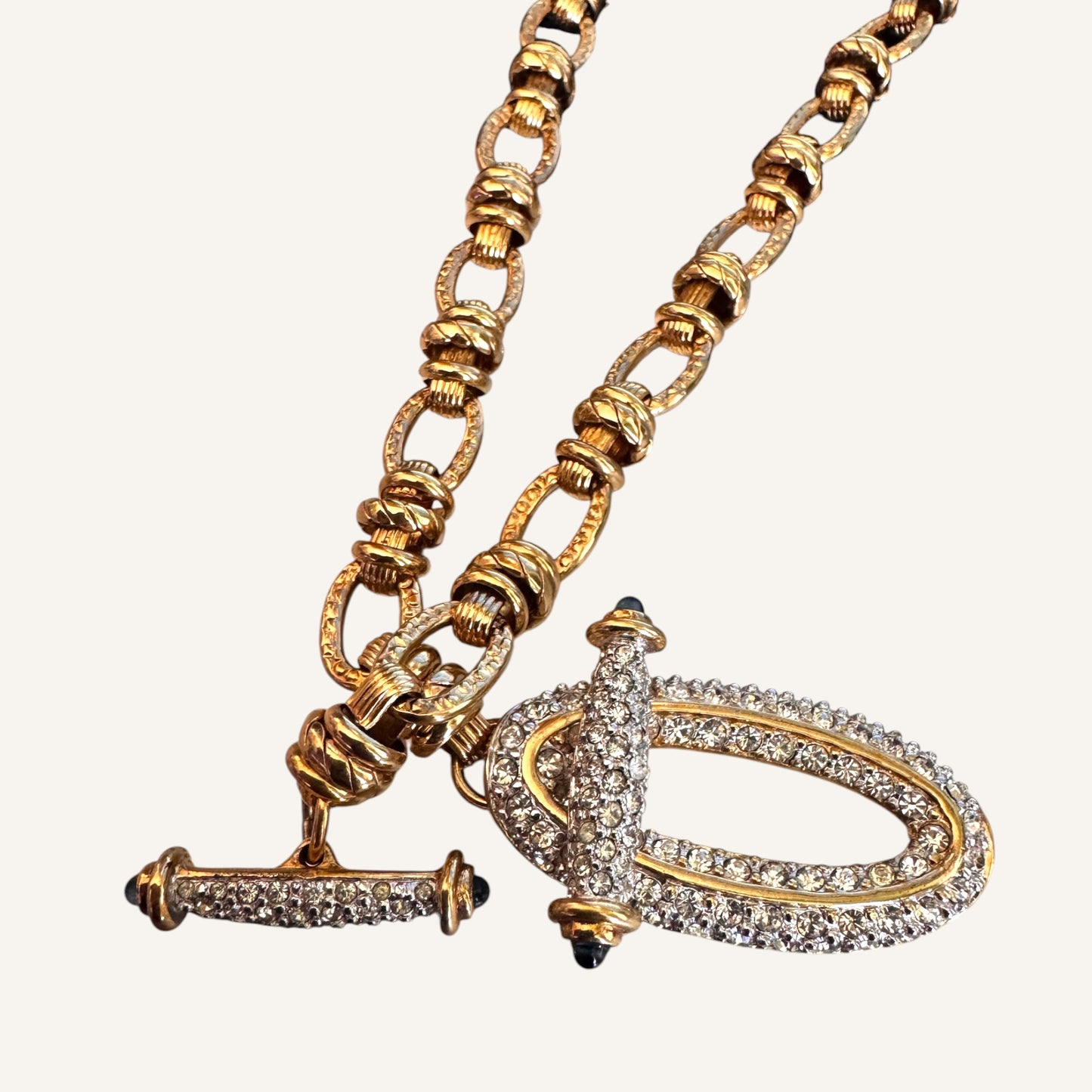 Vintage Swarovski Swan Signed Gold Toggle Necklace with Crystal Pavé Clasp