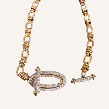 Vintage Swarovski Swan Signed Gold Toggle Necklace with Crystal Pavé Clasp
