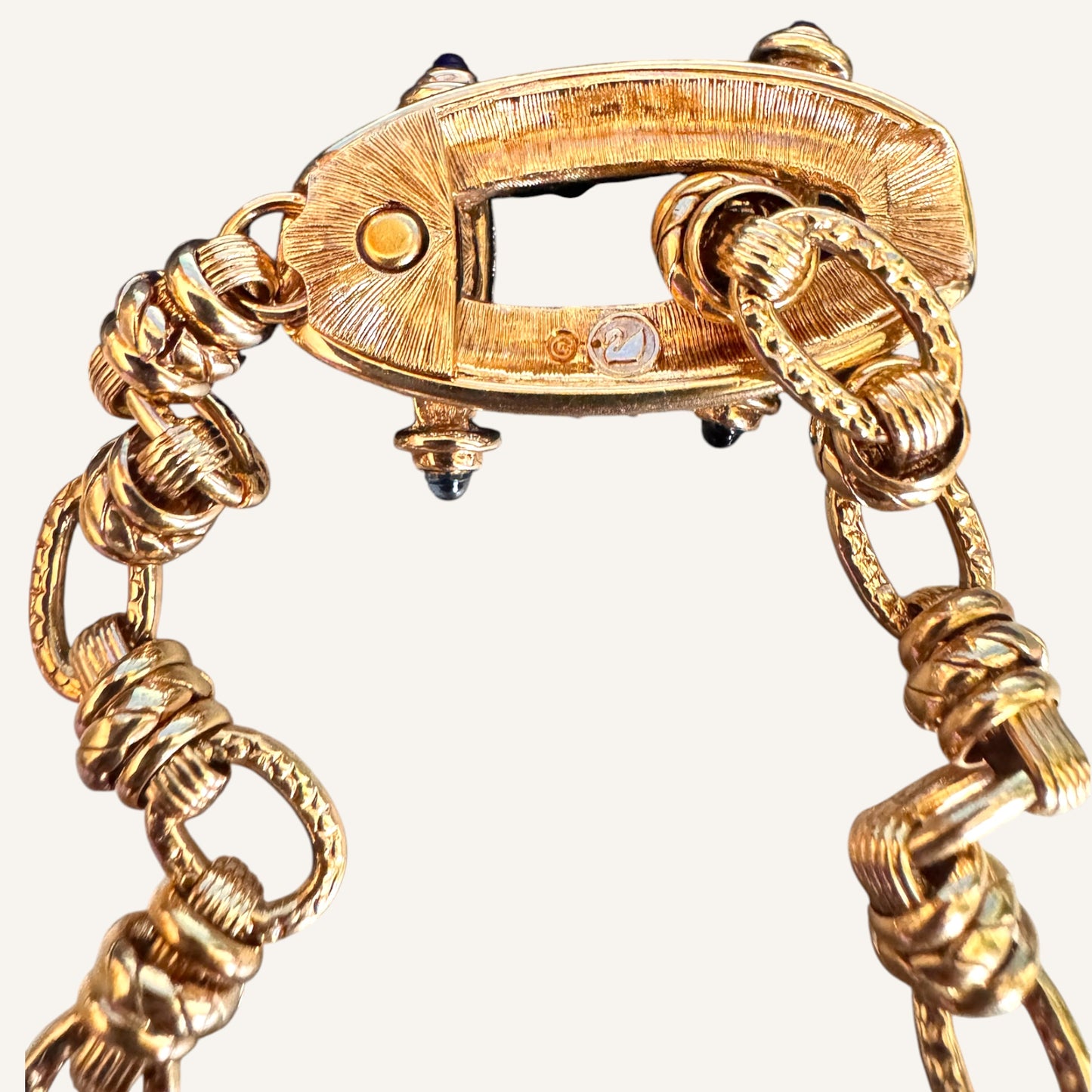 Vintage Swarovski Swan Signed Gold Toggle Necklace with Crystal Pavé Clasp
