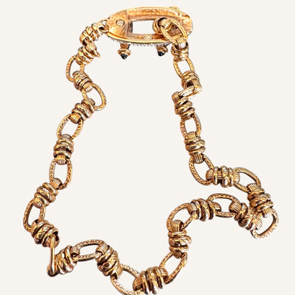 Vintage Swarovski Swan Signed Gold Toggle Necklace with Crystal Pavé Clasp
