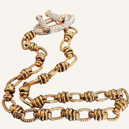 Vintage Swarovski Swan Signed Gold Toggle Necklace with Crystal Pavé Clasp