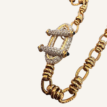 Vintage Swarovski Swan Signed Gold Toggle Necklace with Crystal Pavé Clasp
