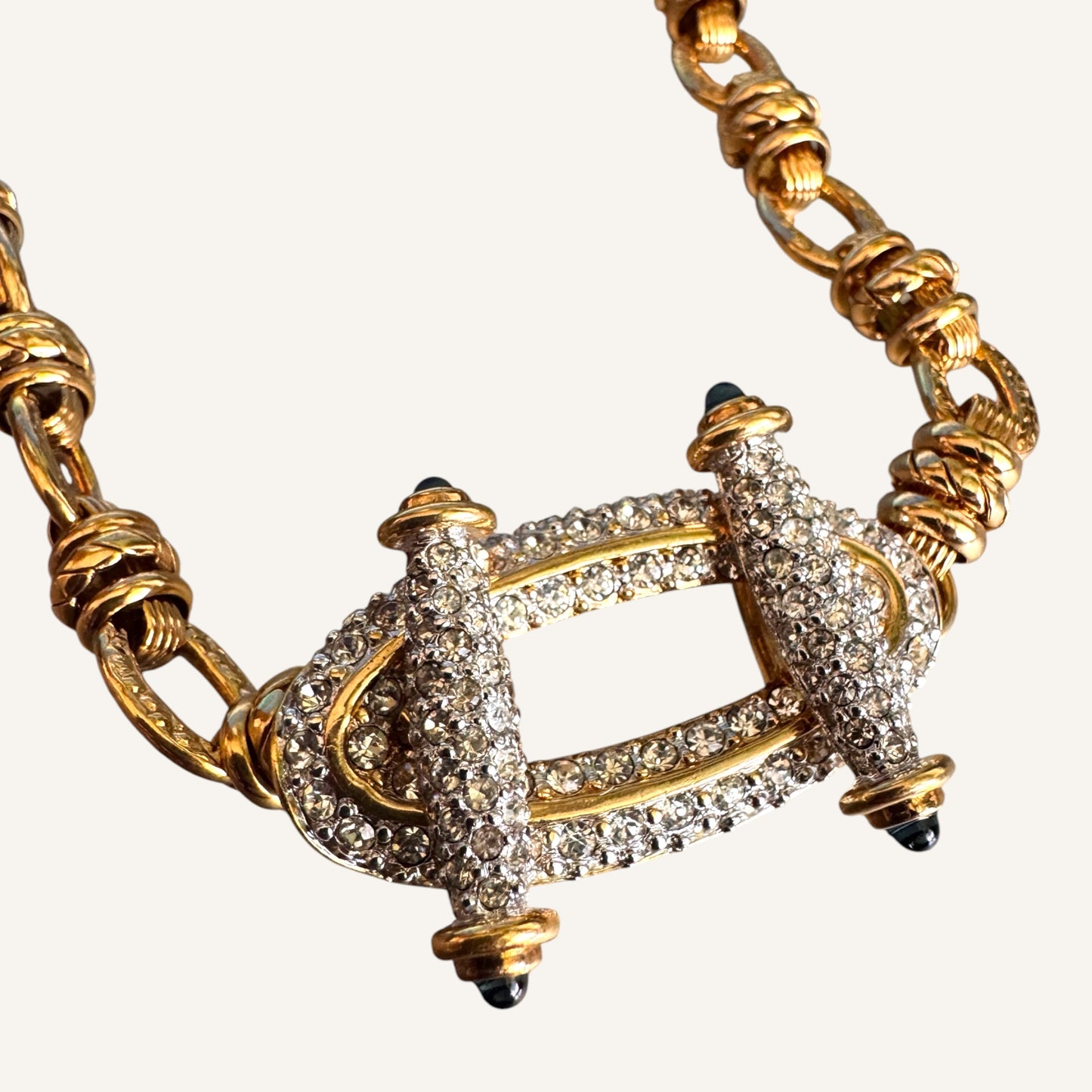 Vintage Swarovski Swan Signed Gold Toggle Necklace with Crystal Pavé Clasp