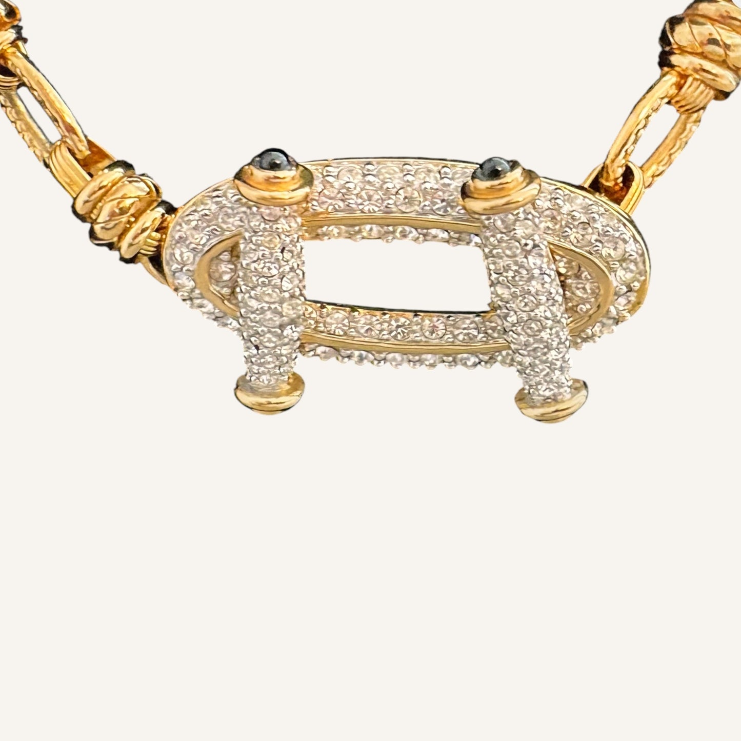 Vintage Swarovski Swan Signed Gold Toggle Necklace with Crystal Pavé Clasp