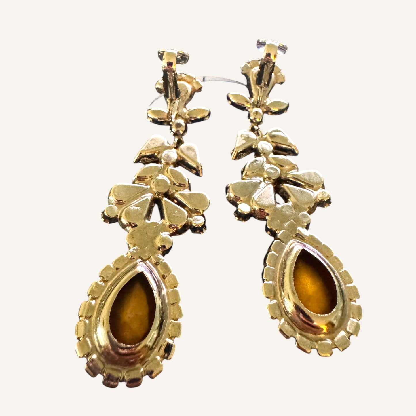Mid-Century Pink & Blue Aurora Borealis Chandelier Clip-On Earrings | Foil-Back Rhinestones