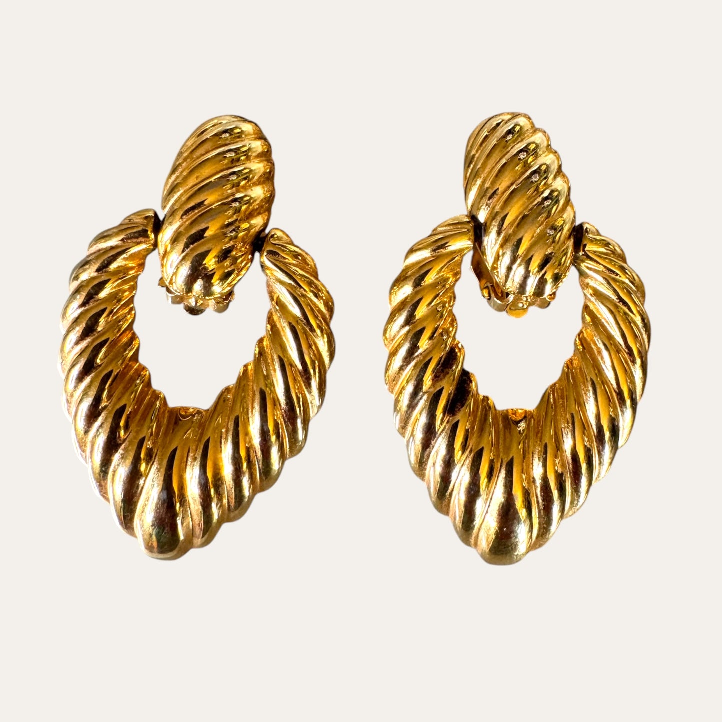 Vintage Joan Rivers Articulated Ribbed Door Knocker Clip-On Earrings