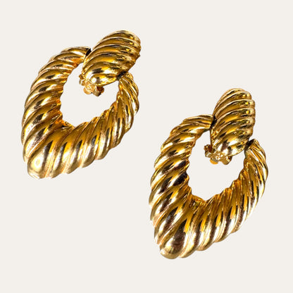 Vintage Joan Rivers Articulated Ribbed Door Knocker Clip-On Earrings