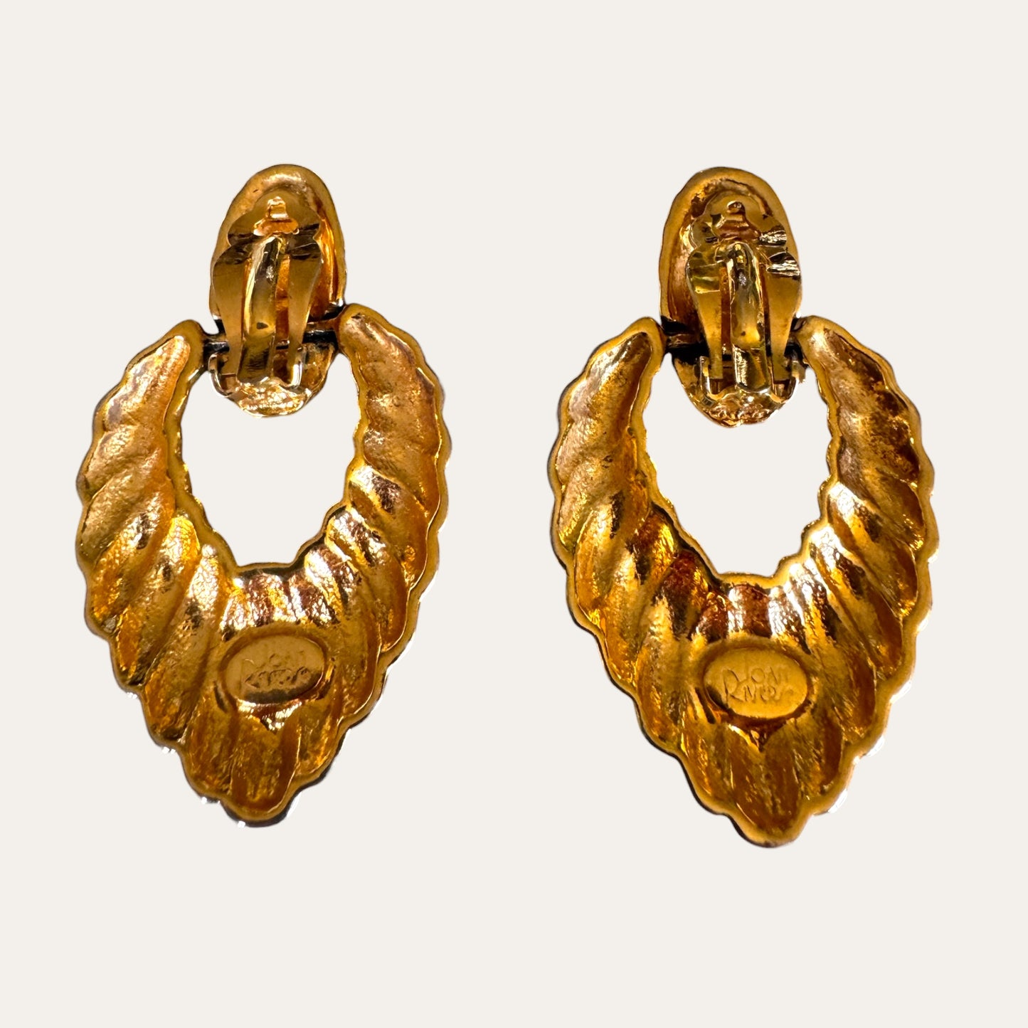 Vintage Joan Rivers Articulated Ribbed Door Knocker Clip-On Earrings