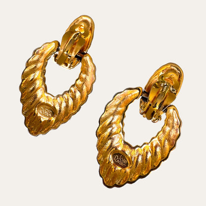 Vintage Joan Rivers Articulated Ribbed Door Knocker Clip-On Earrings