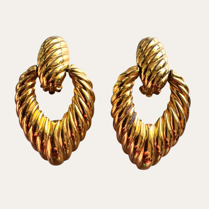 Vintage Joan Rivers Articulated Ribbed Door Knocker Clip-On Earrings