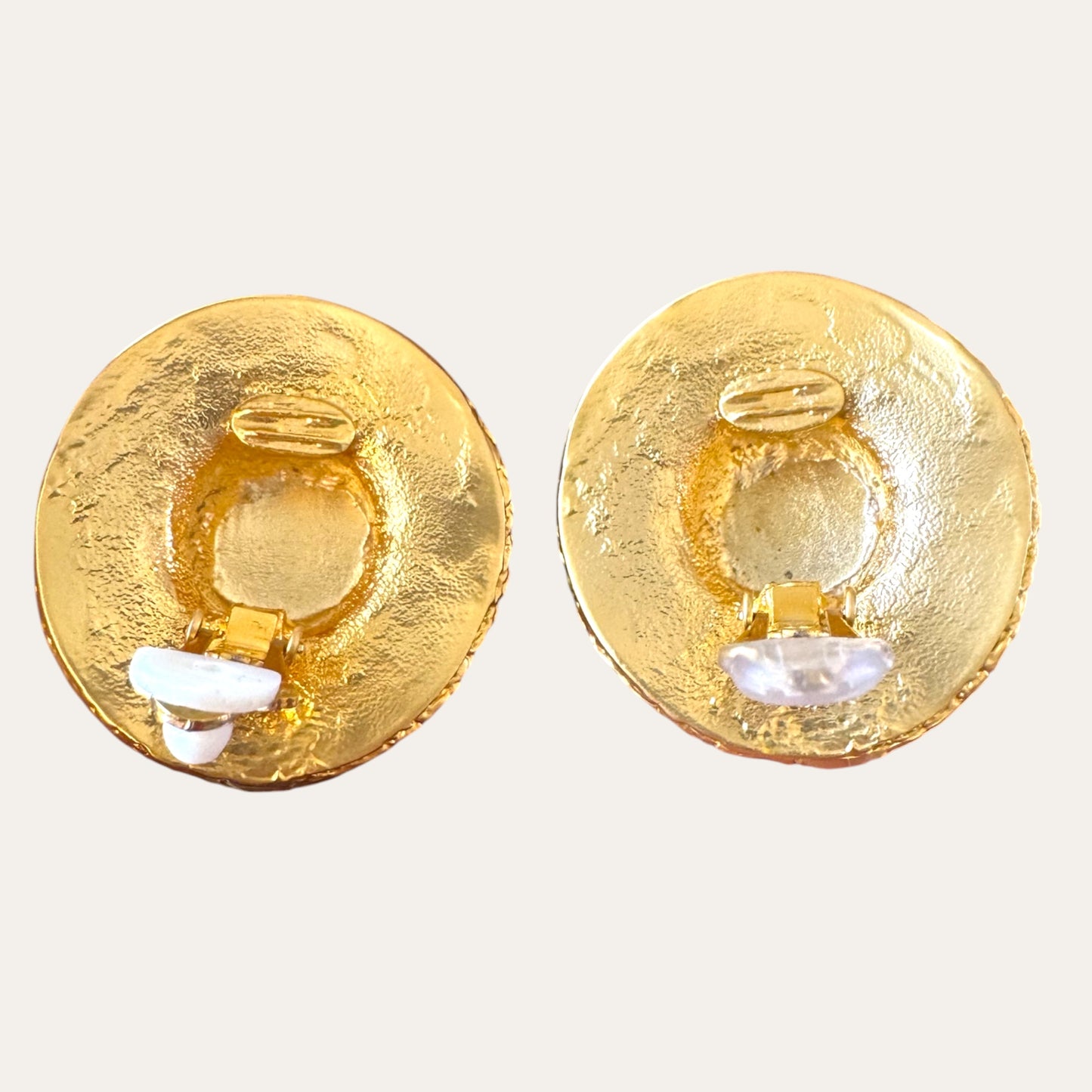 Vintage Gold Tone Woven Straw Hat Clip-On Statement Earrings
