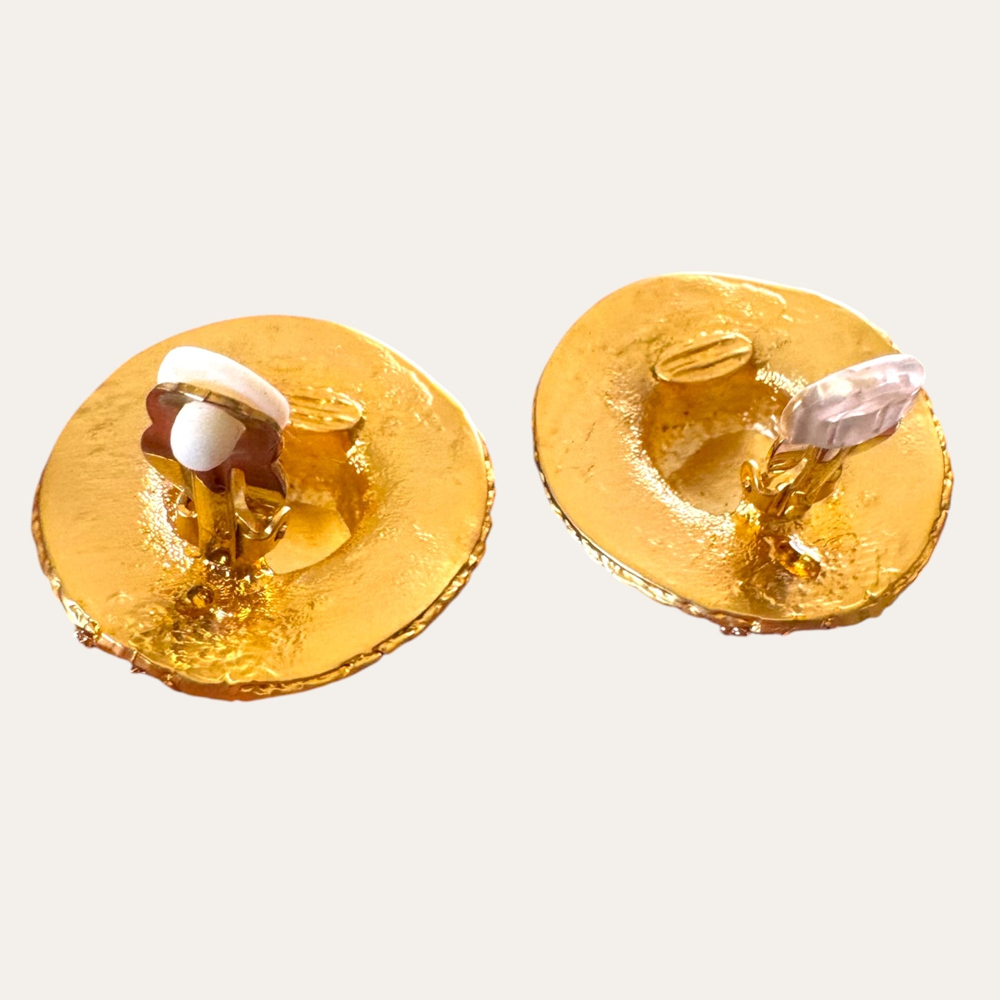 Vintage Gold Tone Woven Straw Hat Clip-On Statement Earrings