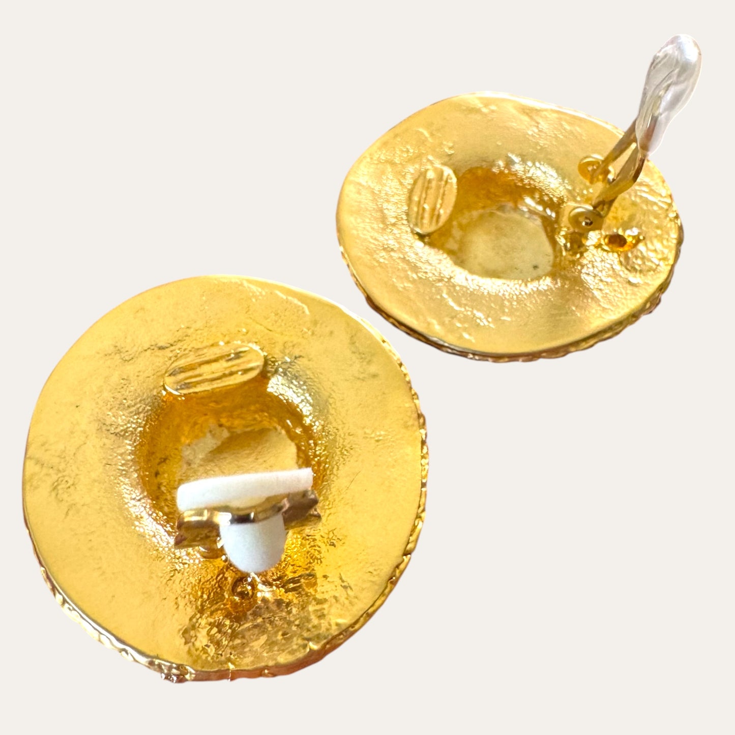 Vintage Gold Tone Woven Straw Hat Clip-On Statement Earrings