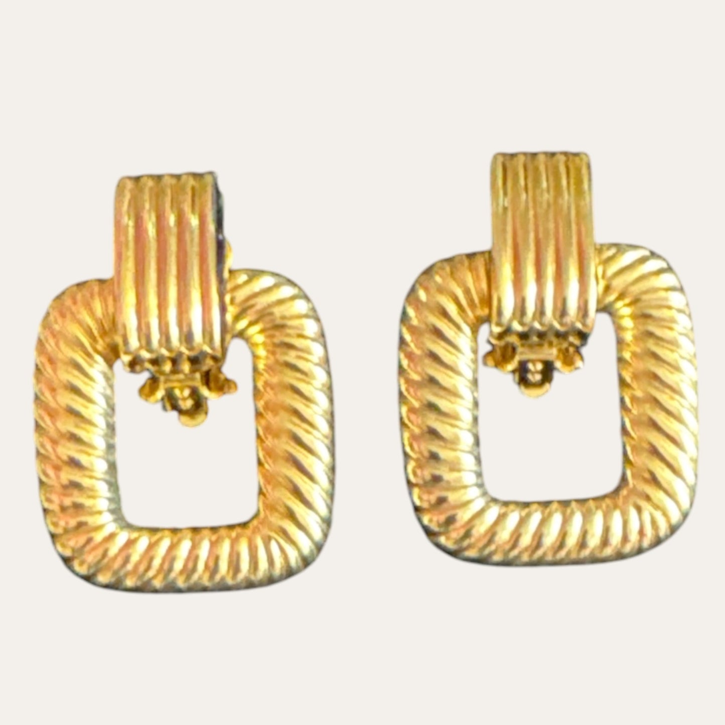 Vintage Joan Rivers Gold Tone Square Door Knocker Clip-On Earrings