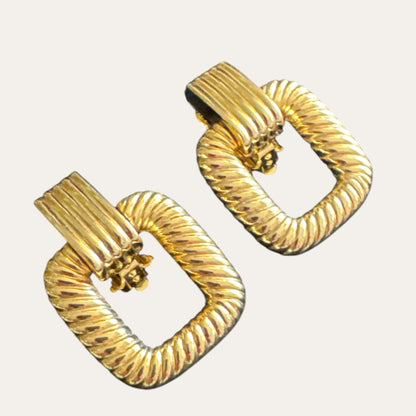 Vintage Joan Rivers Gold Tone Square Door Knocker Clip-On Earrings