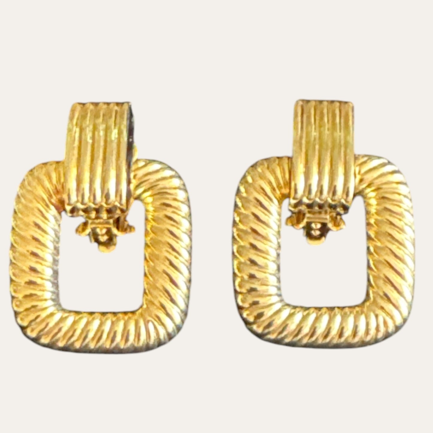 Vintage Joan Rivers Gold Tone Square Door Knocker Clip-On Earrings