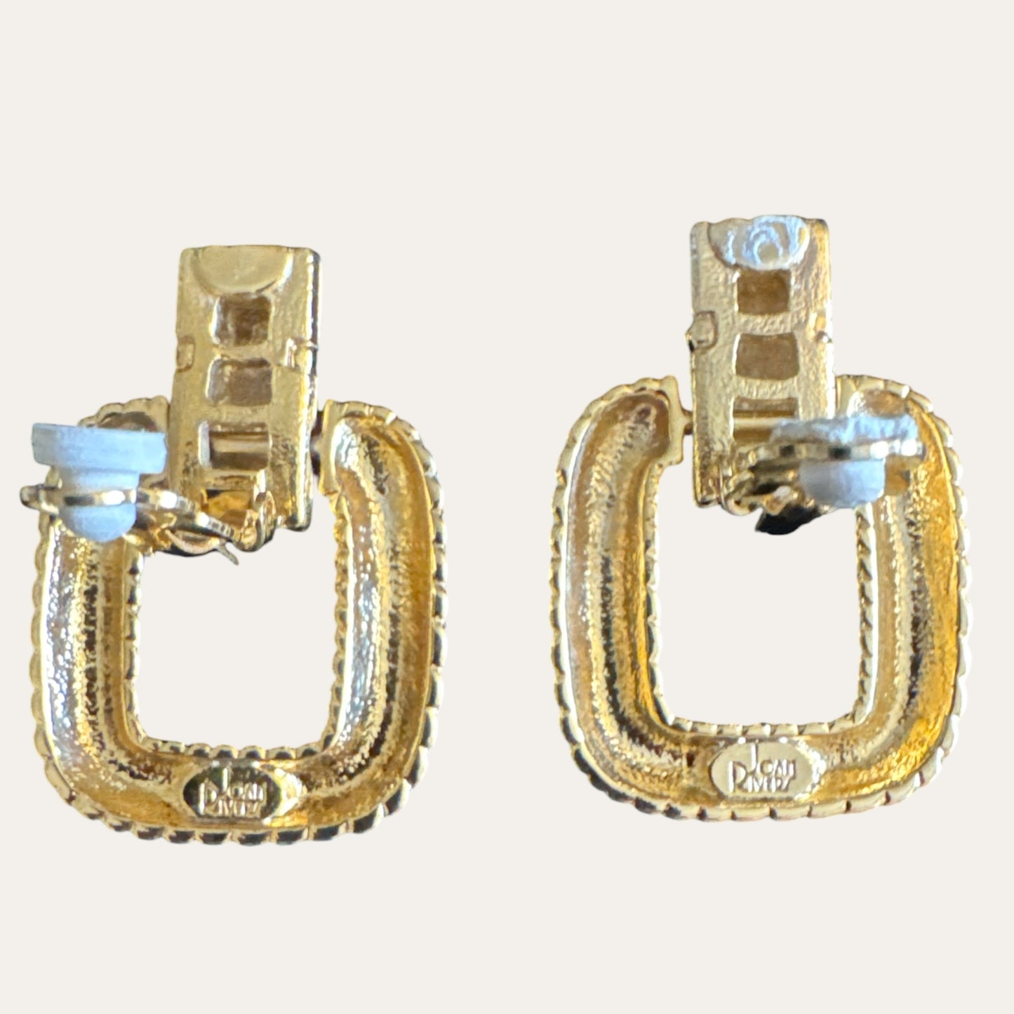 Vintage Joan Rivers Gold Tone Square Door Knocker Clip-On Earrings