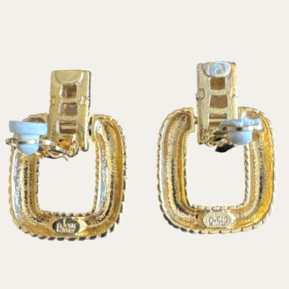 Vintage Joan Rivers Gold Tone Square Door Knocker Clip-On Earrings