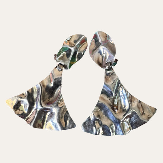 Vintage Sterling Silver Hammered Articulated Clip-On Statement Earrings