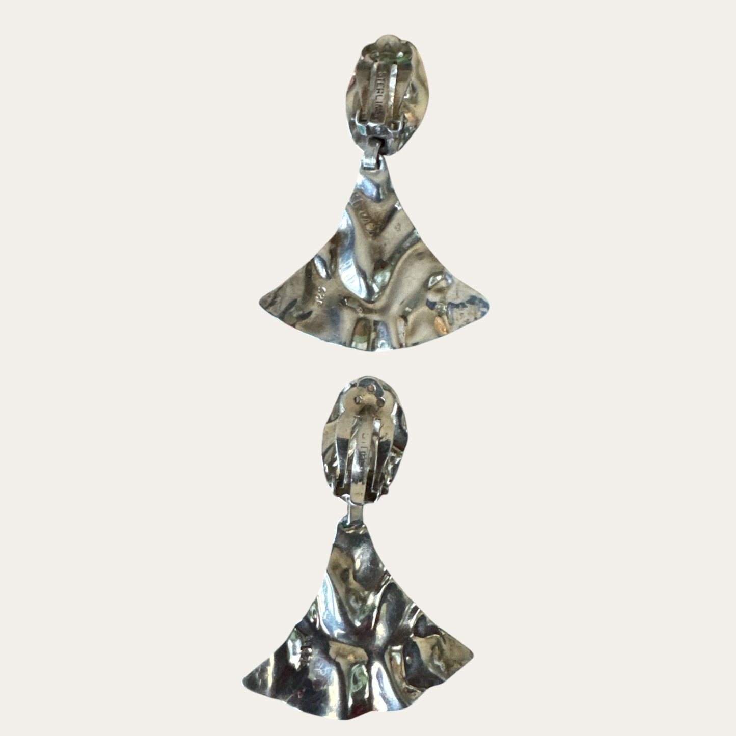 Vintage Sterling Silver Hammered Articulated Clip-On Statement Earrings
