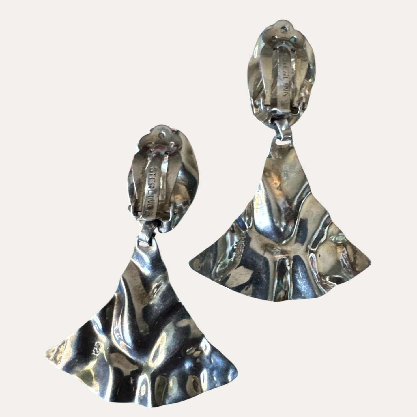 Vintage Sterling Silver Hammered Articulated Clip-On Statement Earrings