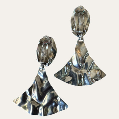 Vintage Sterling Silver Hammered Articulated Clip-On Statement Earrings