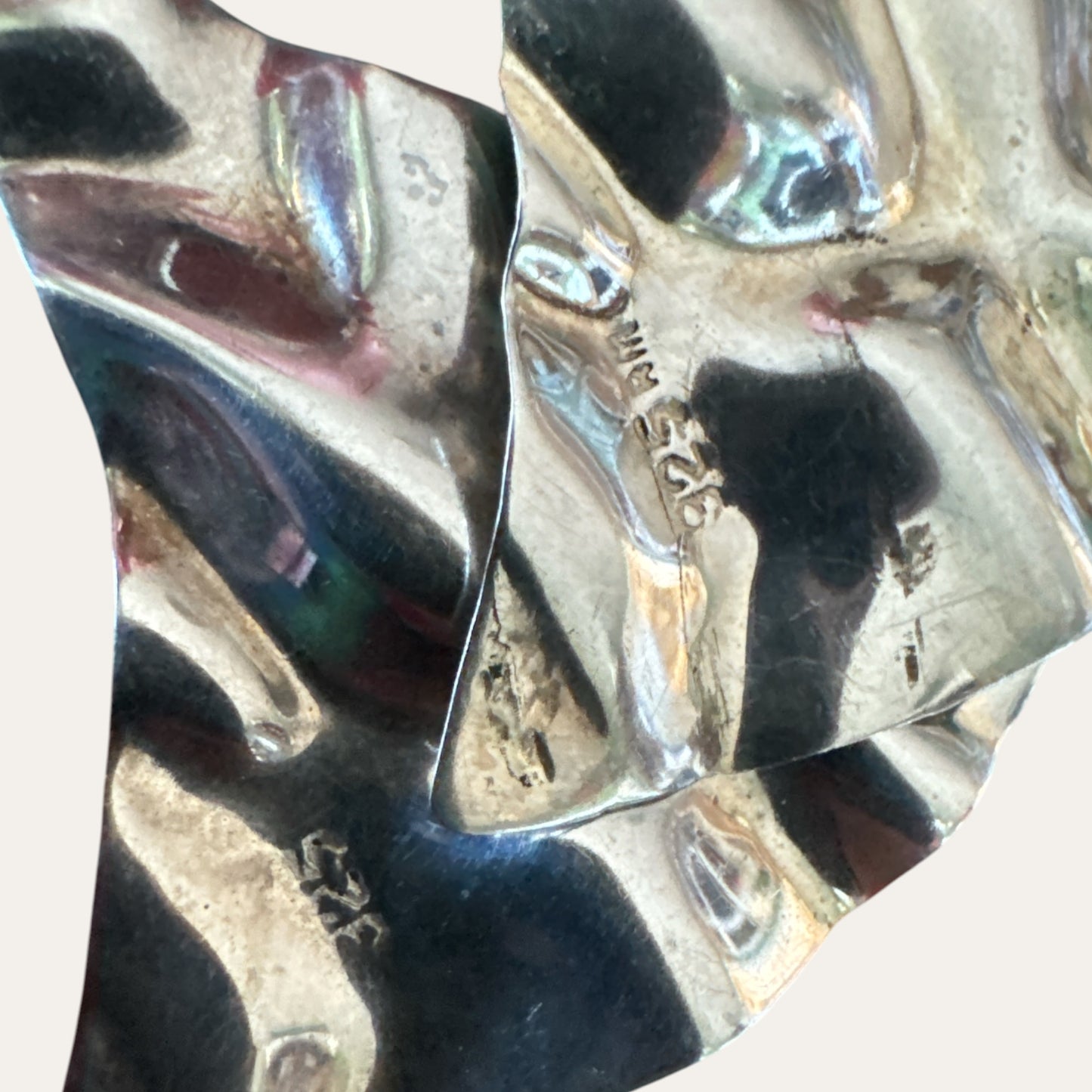 Vintage Sterling Silver Hammered Articulated Clip-On Statement Earrings