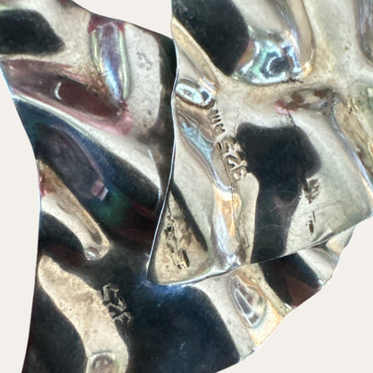Vintage Sterling Silver Hammered Articulated Clip-On Statement Earrings