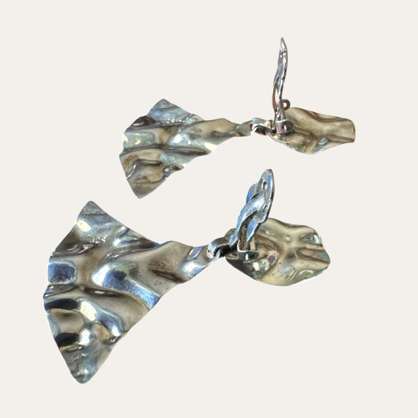 Vintage Sterling Silver Hammered Articulated Clip-On Statement Earrings