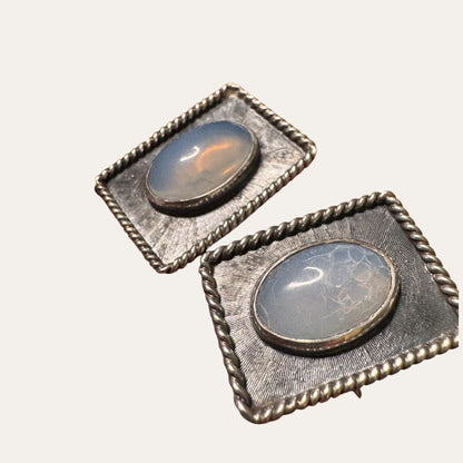 Vintage Sterling Silver Moonstone Cufflinks – Sculptural Rope Border Men’s Jewelry