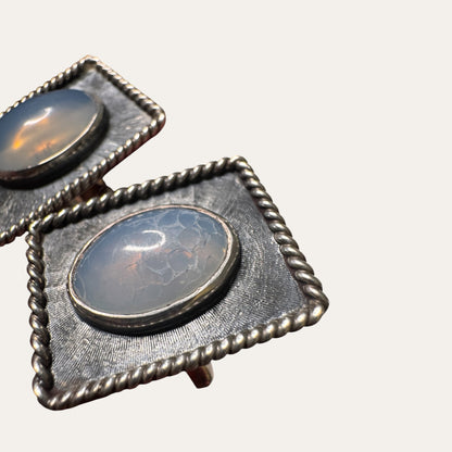 Vintage Sterling Silver Moonstone Cufflinks – Sculptural Rope Border Men’s Jewelry
