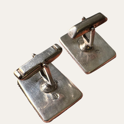Vintage Sterling Silver Moonstone Cufflinks – Sculptural Rope Border Men’s Jewelry