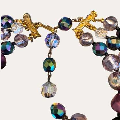 Vintage Hattie Carnegie Multi-Strand Glass Bead Necklace | Purple Black Foiled Glass Statement Necklace