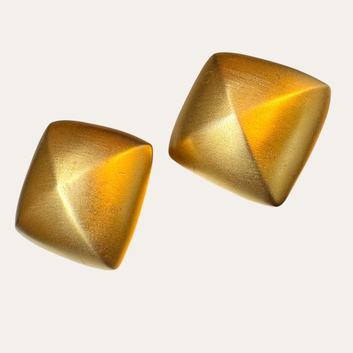 Vintage Givenchy Matte Gold Geometric Pyramid Clip-On Earrings | Circa 1980s–1990s