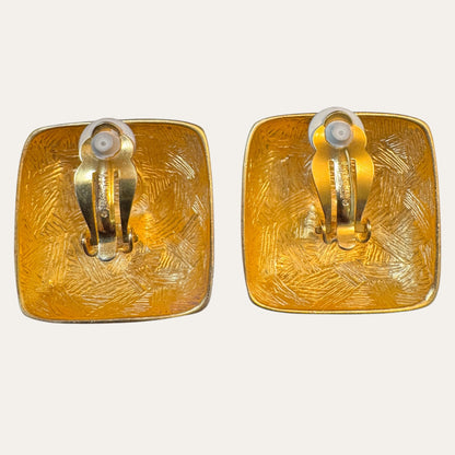 Vintage Givenchy Matte Gold Geometric Pyramid Clip-On Earrings | Circa 1980s–1990s