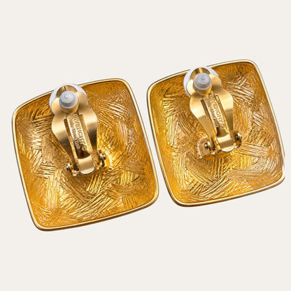 Vintage Givenchy Matte Gold Geometric Pyramid Clip-On Earrings | Circa 1980s–1990s