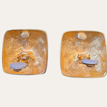 Vintage Givenchy Matte Gold Geometric Pyramid Clip-On Earrings | Circa 1980s–1990s