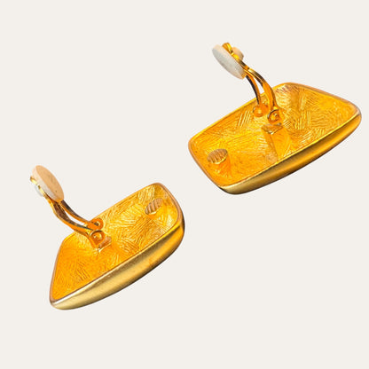 Vintage Givenchy Matte Gold Geometric Pyramid Clip-On Earrings | Circa 1980s–1990s