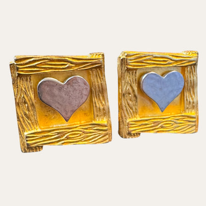 Vintage Karl Lagerfeld Gold & Silver Heart Clip-On Earrings | Circa 1990s