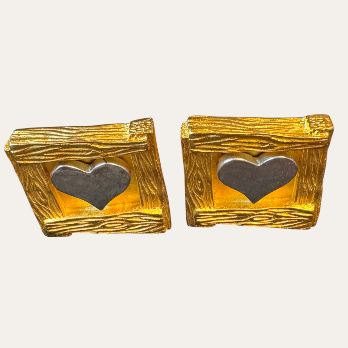 Vintage Karl Lagerfeld Gold & Silver Heart Clip-On Earrings | Circa 1990s