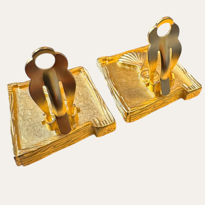 Vintage Karl Lagerfeld Gold & Silver Heart Clip-On Earrings | Circa 1990s