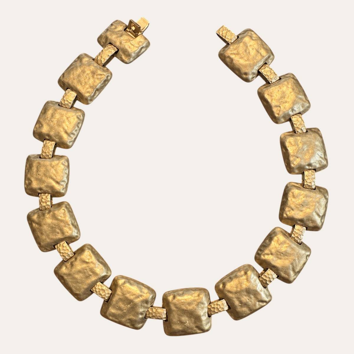 Vintage 1980s Les Bernard Hammered Satin Gold Panel Statement Necklace
